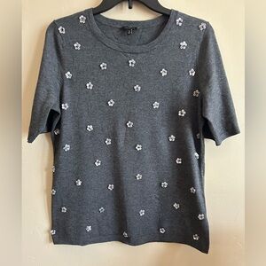 TALBOTS Sequined Grey Shortsleeved Size Medium Cotton Blend Sweater
